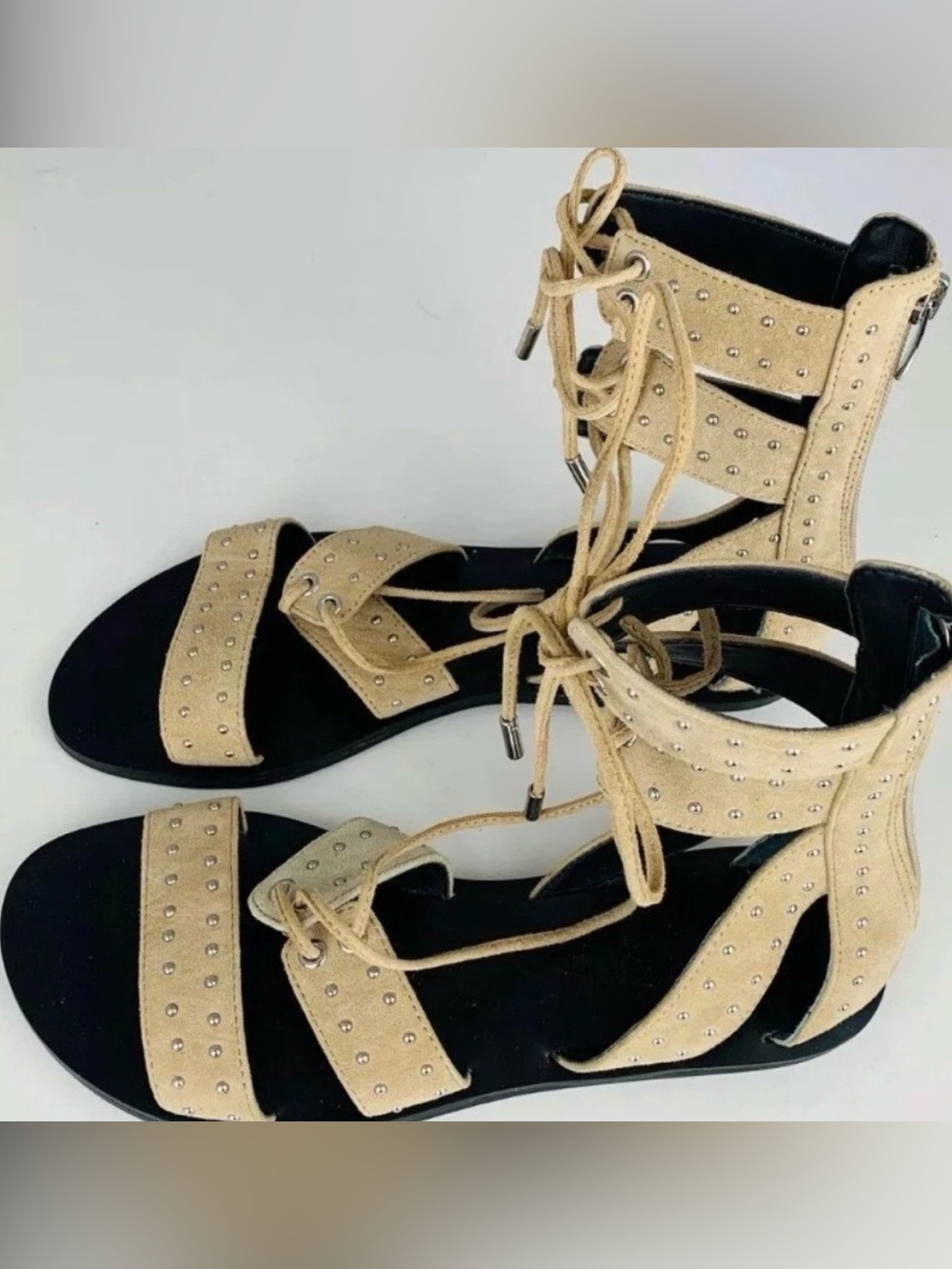 (size 7.5) KENDALL + KYLIE Women's Tan Studded Gladiator Sandals